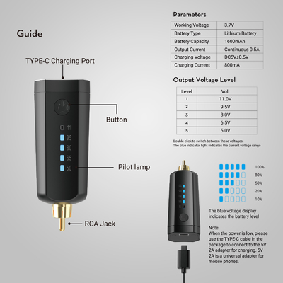 Solong 1600 Mah batterie sans fil pour tatouage PCA